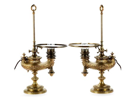 Paar Tischlampen in Gestalt antiker Ölleuchter
